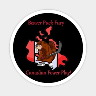 "Beaver Puck Fury: Canadian Power Play!" Magnet